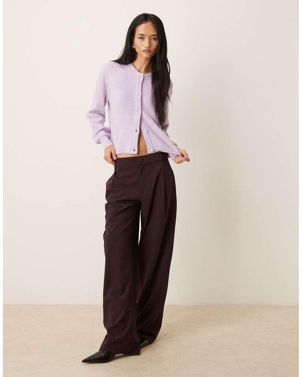 Jdy Purple Ribbed Cardigan With Pearl Buttons