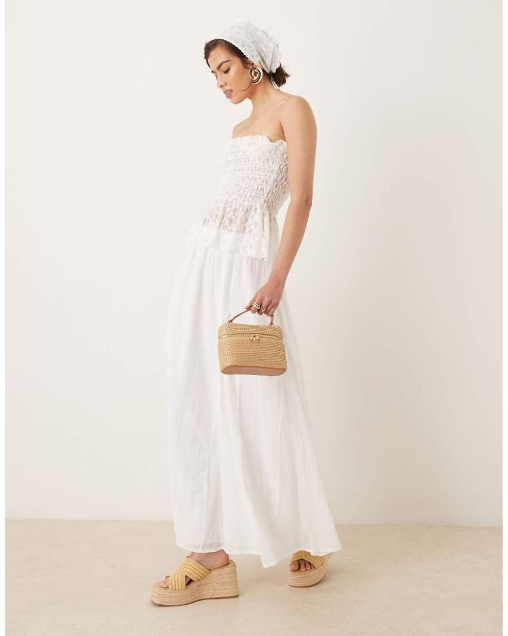 ASOS Natural Shirred Mesh Bandeau Top