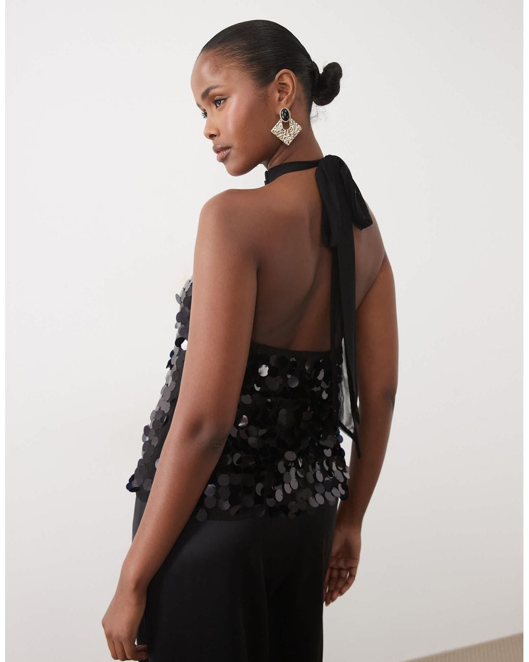 Vila Black Halter Neck Disc Sequin Top