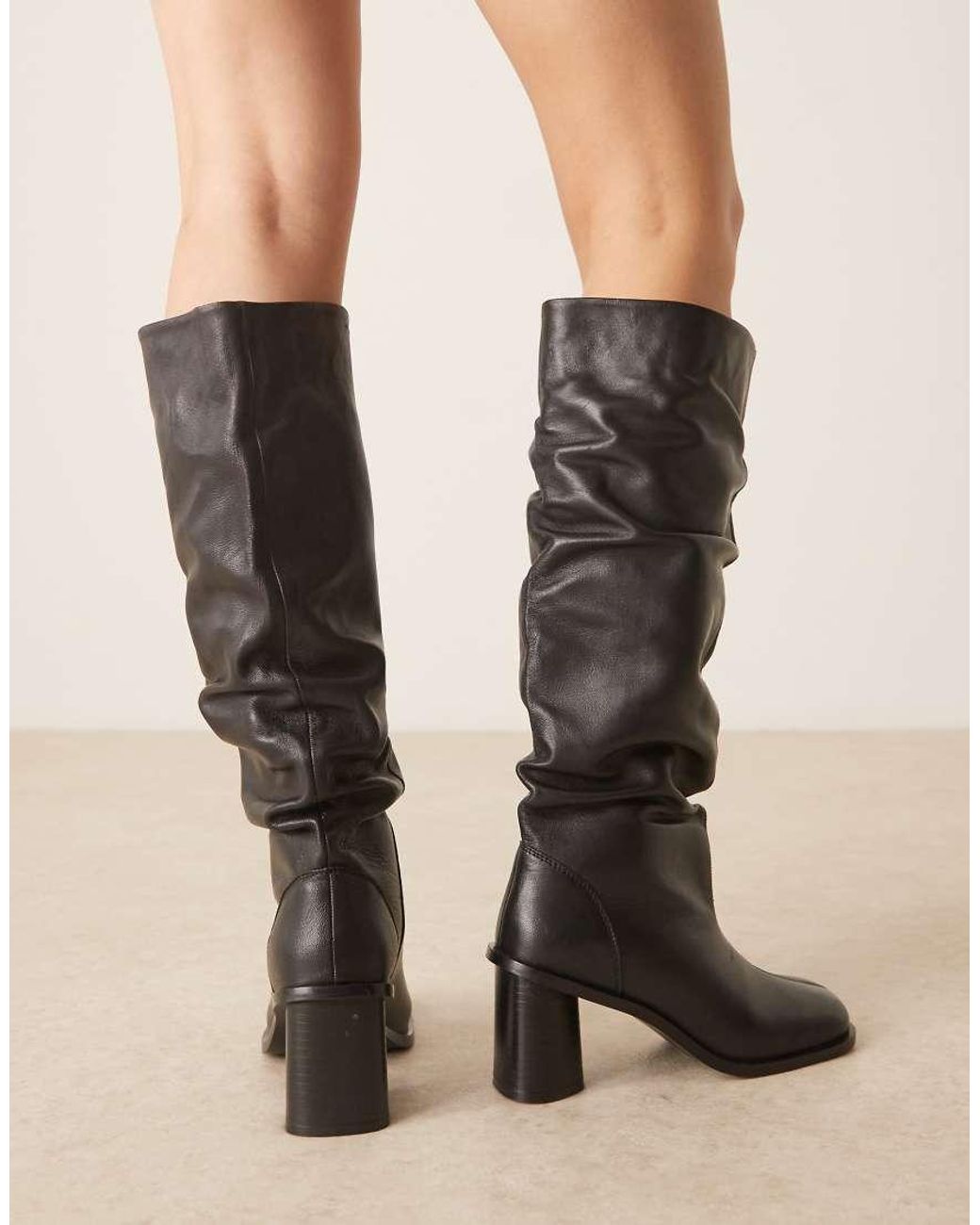 ASOS Natural Carolina Leather Slouchy Heeled Knee Boots