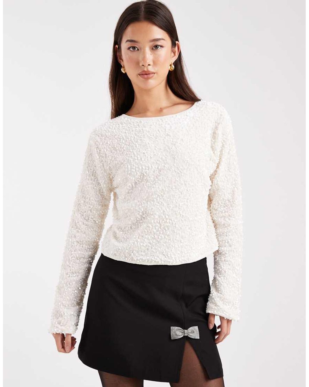 ONLY White Rhinestone Bow Detail Mini Skirt
