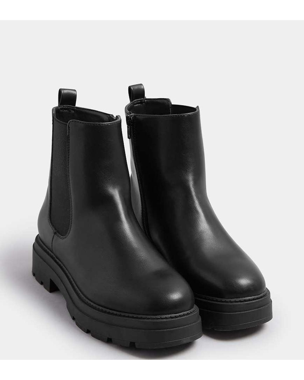 Yours Clothing Black Faux Leather Chunky Chelsea Boots