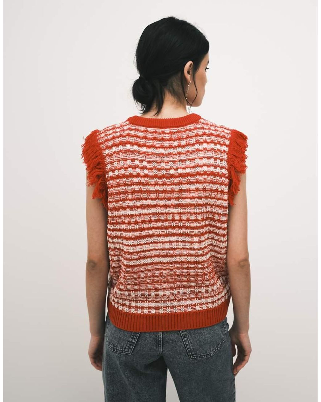 ASOS Red Knitted Tweed Tank Jumper