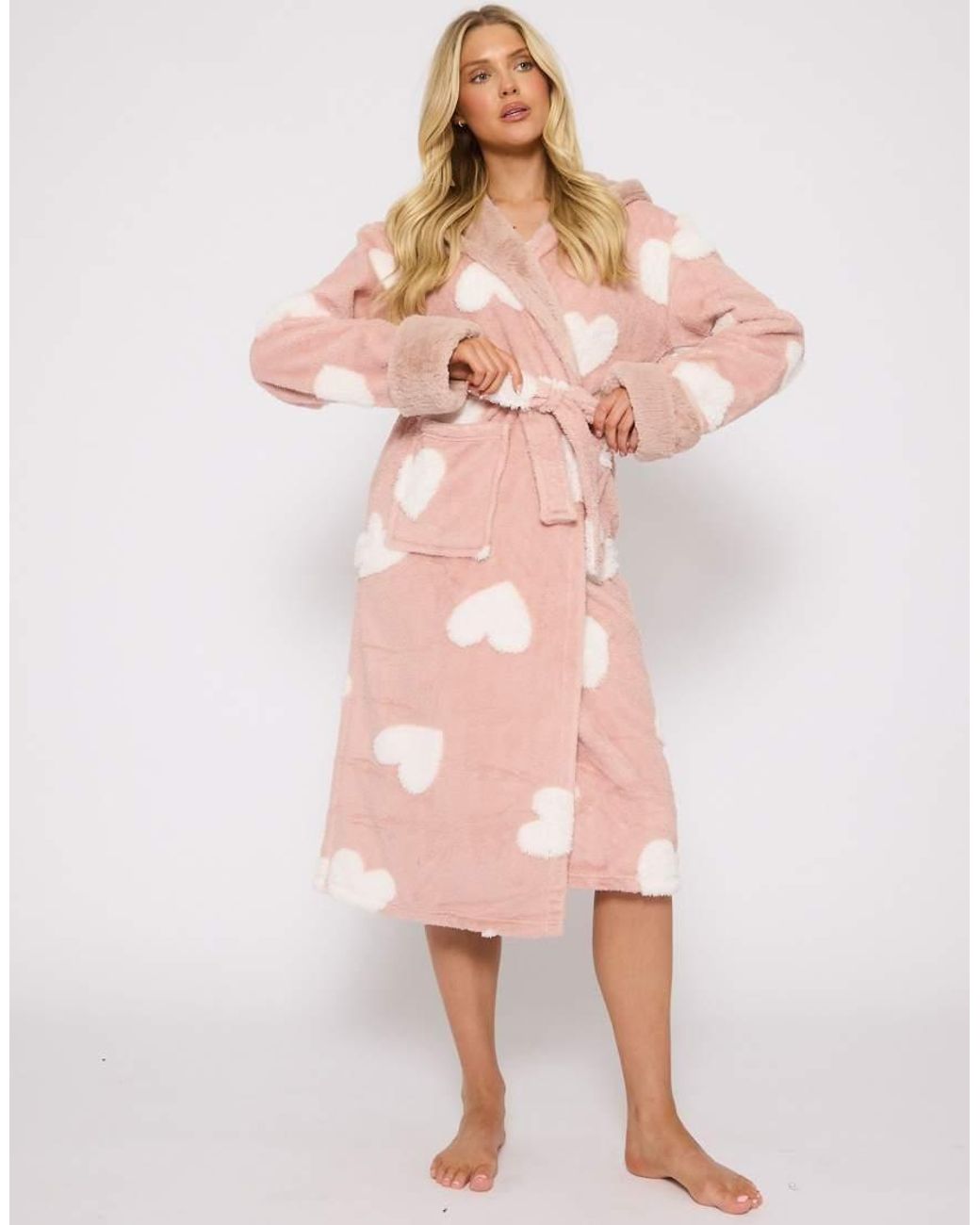 Loungeable Pink Jaquard Heart Hooded Robe
