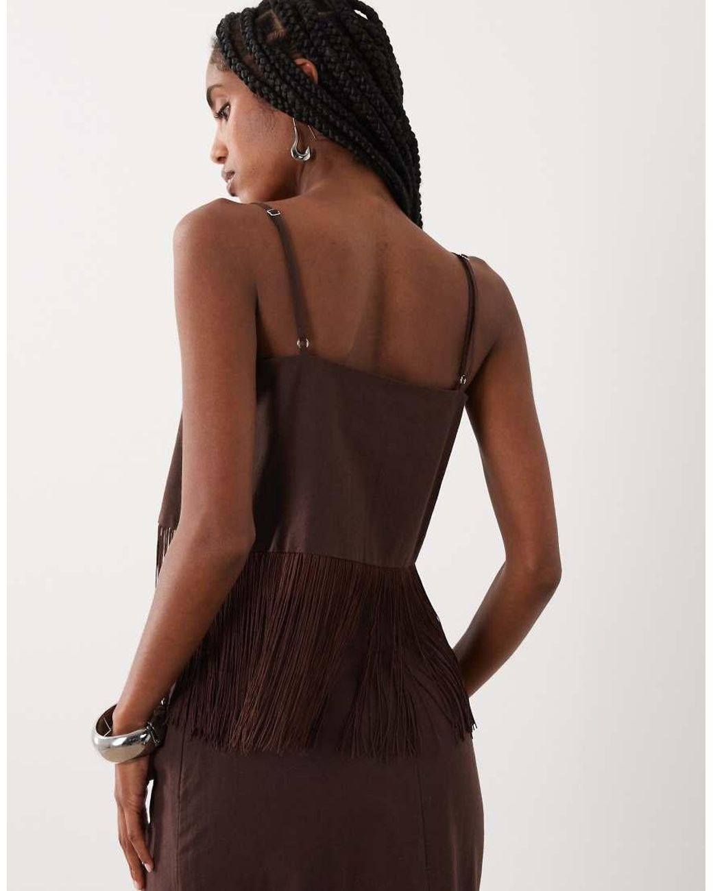 ASOS Brown Linen Blend Fringe Cami Top