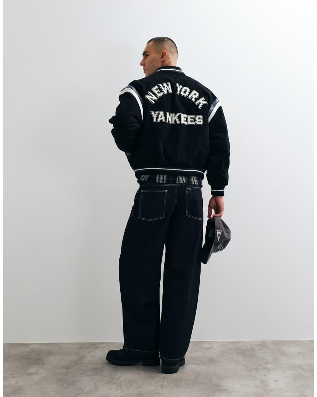 KTZ Gray Ny Yankees Logo Mlb Logo Wool Mix Varsity Jacket for men