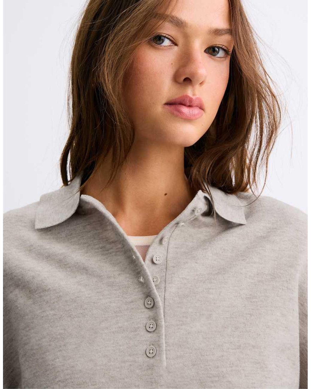 Stradivarius Gray Polo Collar Knit Sweater