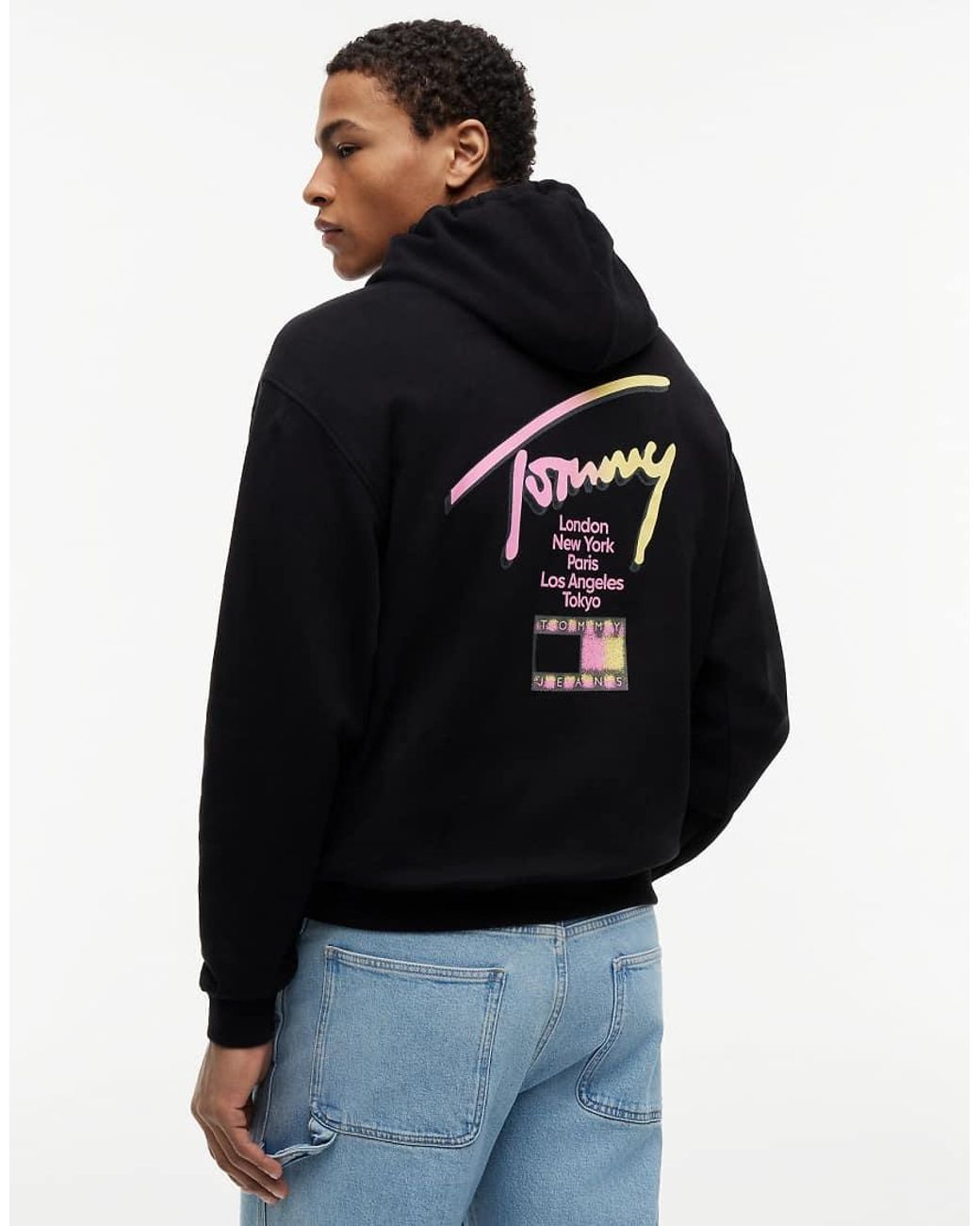 Tommy Hilfiger Black Signature Back Logo Relaxed Hoody for men