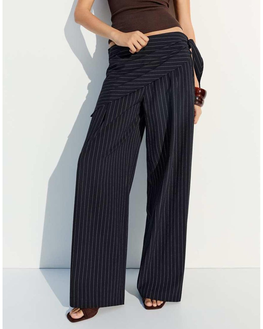 Bershka Blue Tailored Fit Scarf Trousers