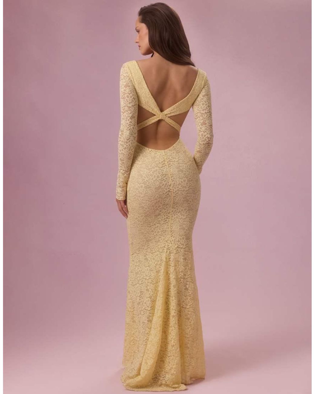 Oh Polly Pink Premium Stretch Lace Square Neck Open Tie Back Maxi Dress