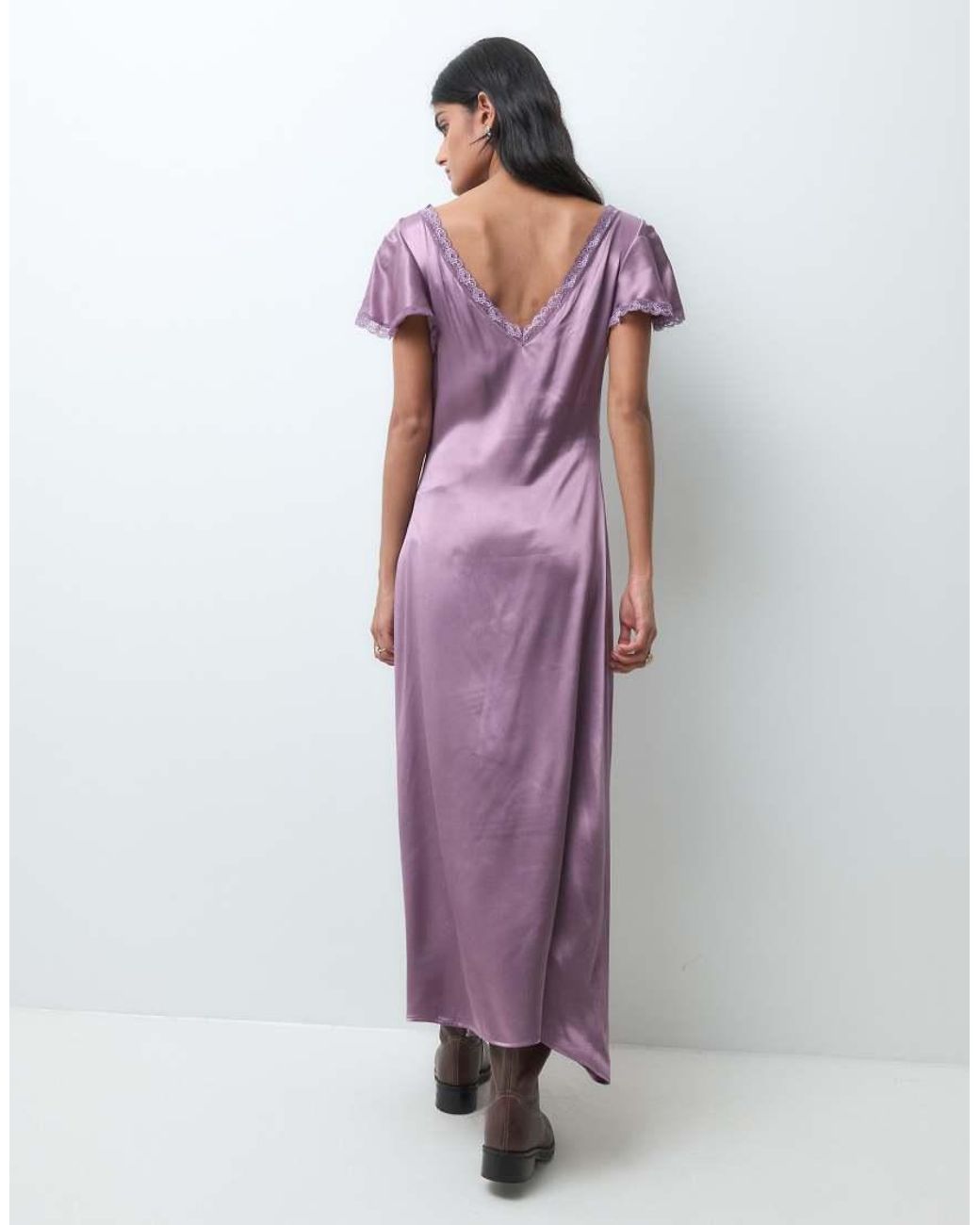 Miss Selfridge Purple Satin Lace Midi Tea Dress