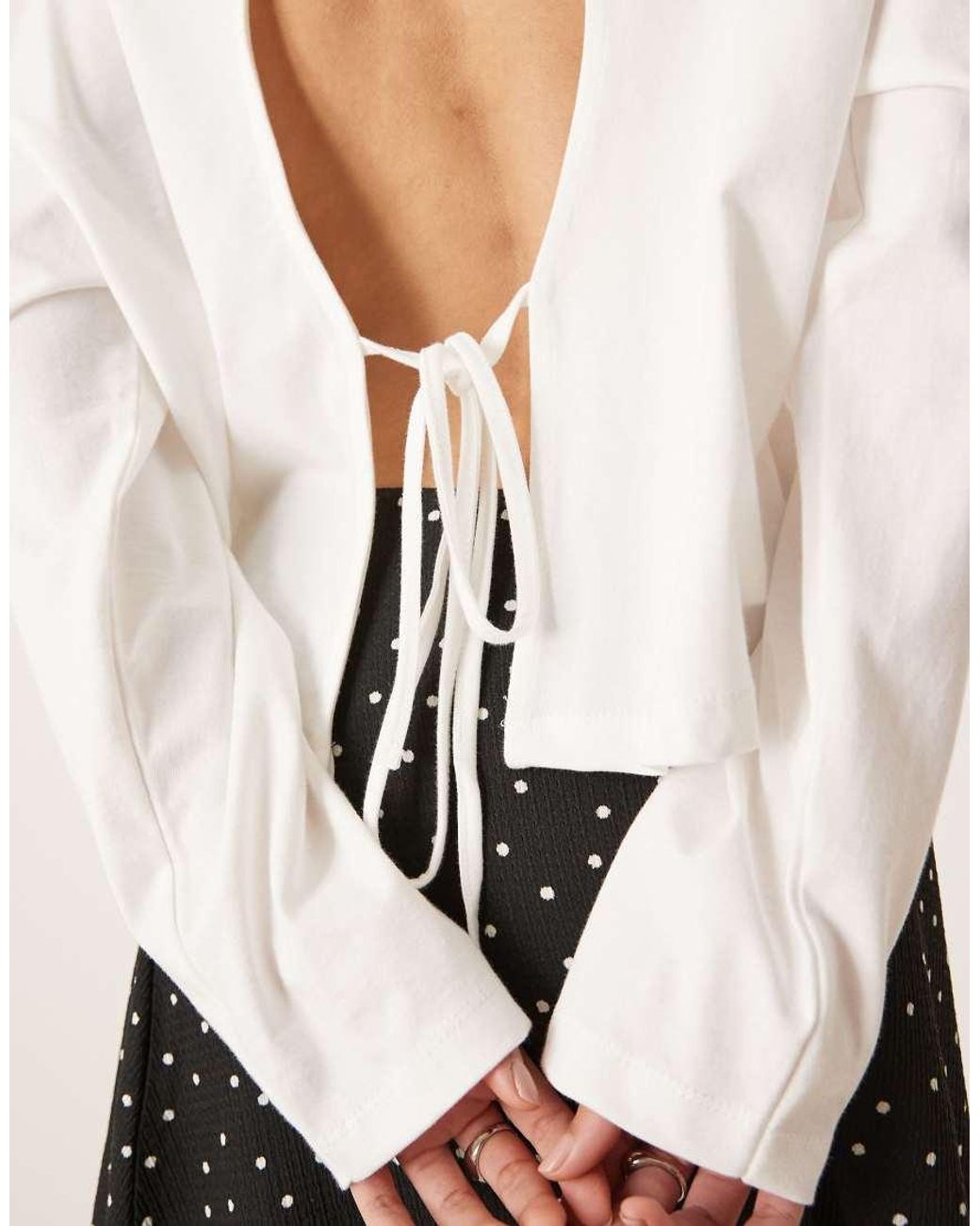 ASOS White Long Sleeve Tee With Tie Back Top