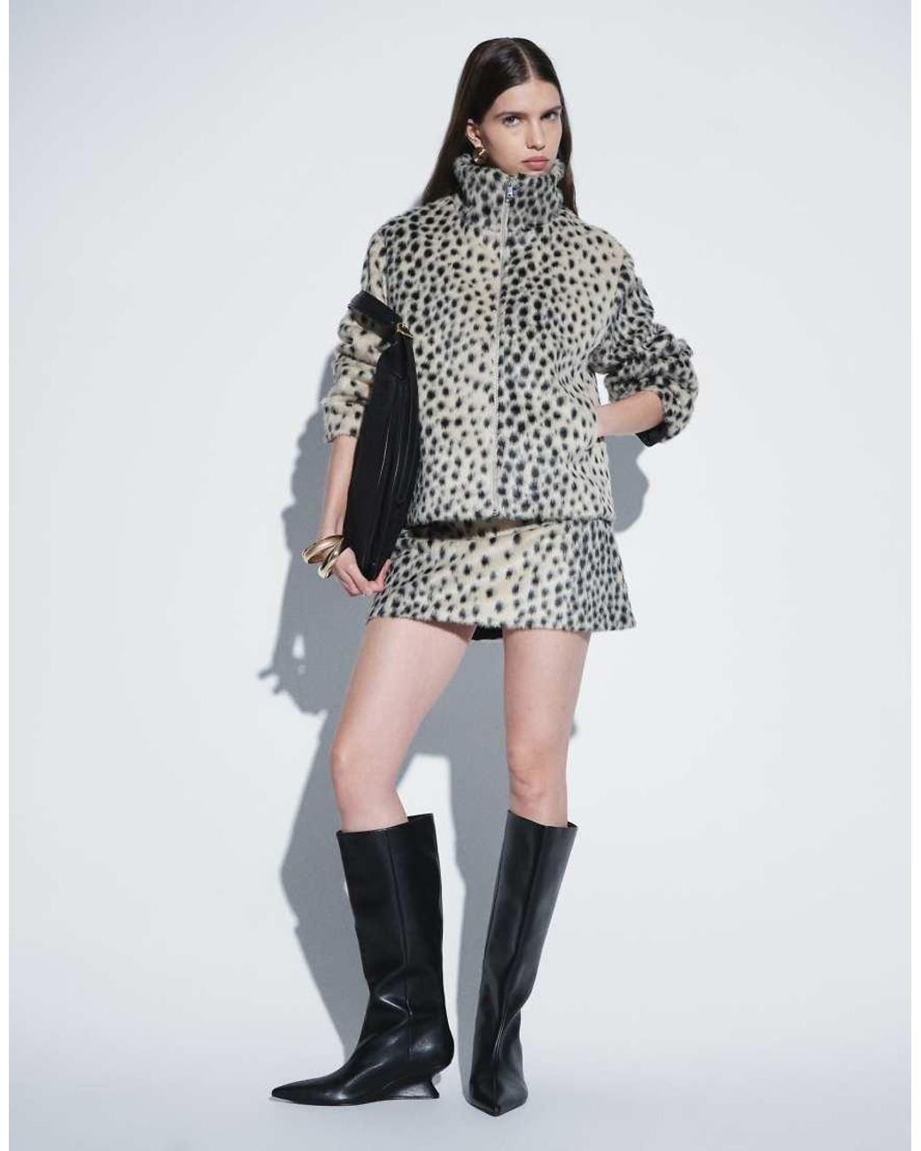 Gina Tricot White Faux Fur High Neck Jacket
