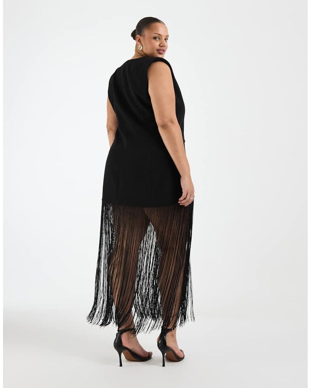 ASOS Black Curve Sleeveless Blazer With Fringe Hem