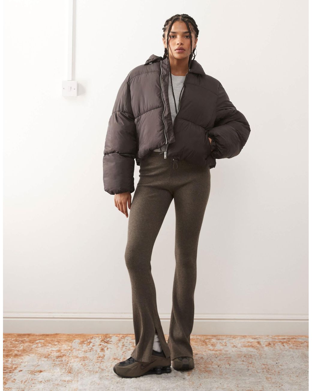 Monki 05913267 Monki Puffer Jacket With Collar Detail in Brown | Lyst Australia