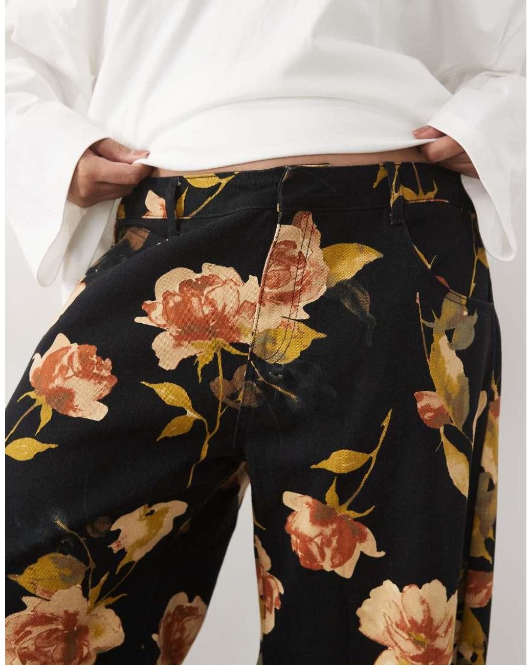 ASOS White Asos Design Curve Printed Barrel Leg Trouser