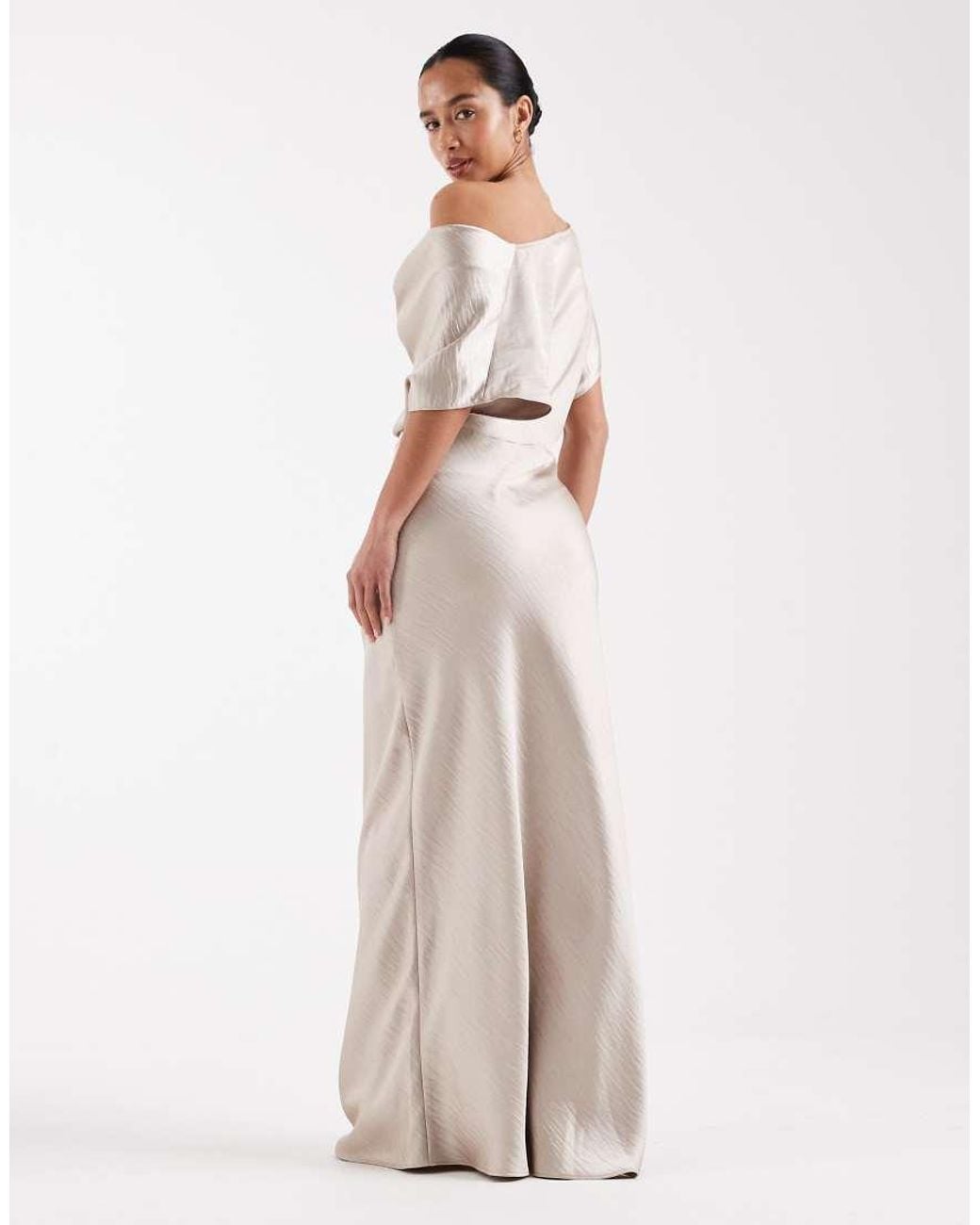 TFNC London White Bridesmaid Off Shoulder Satin Maxi Dress