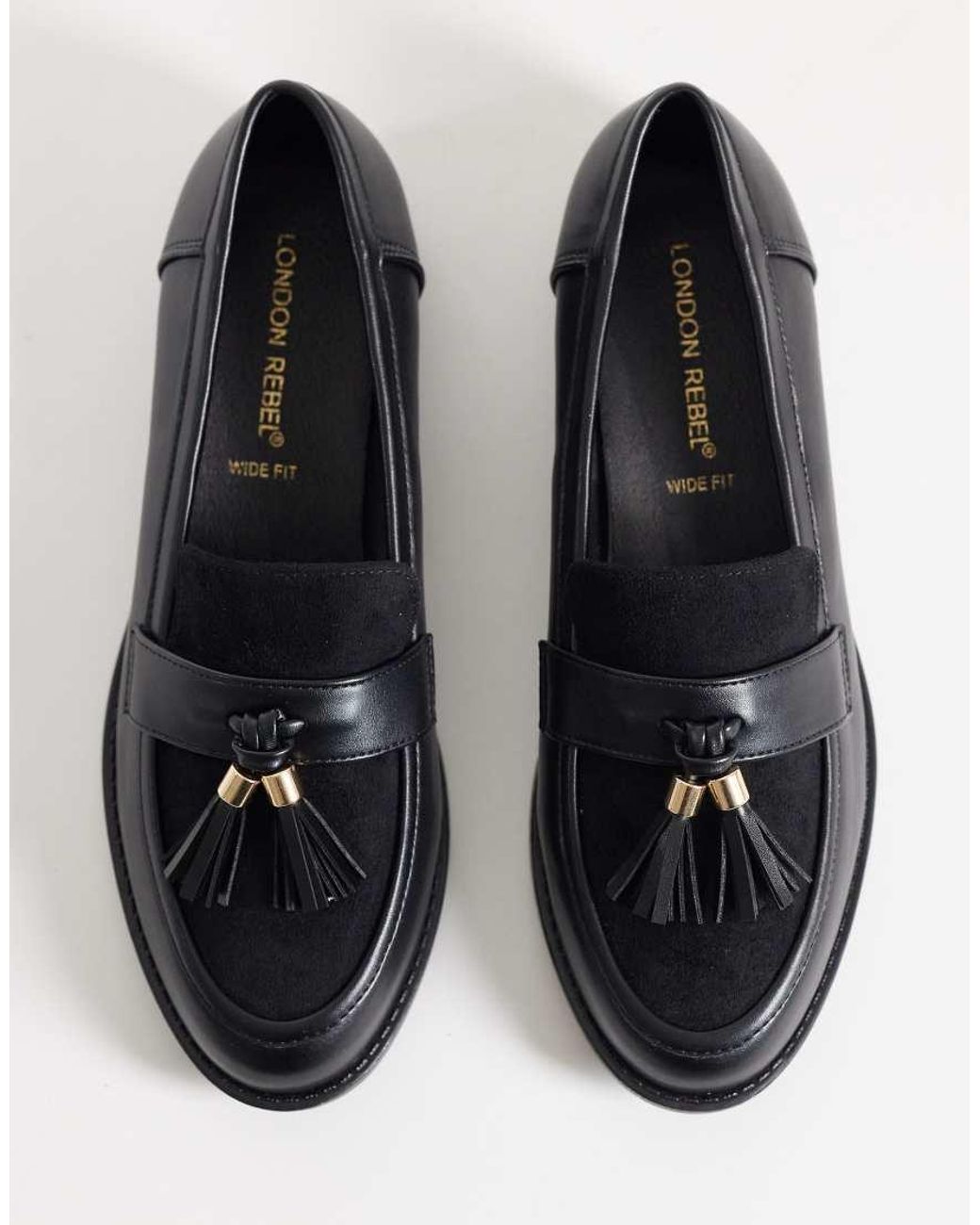 London Rebel Black Amber Tassel Penny Loafers