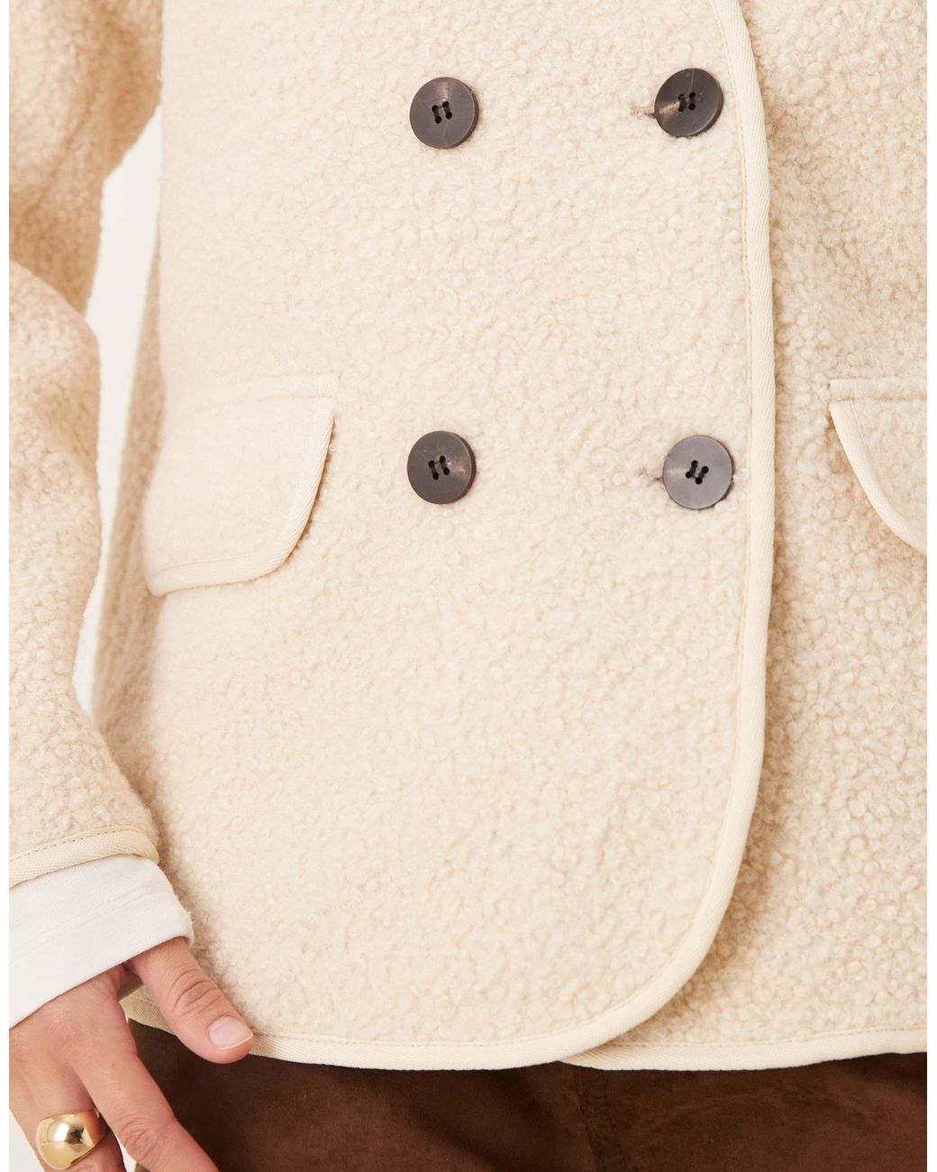Vila Natural Teddy Jacket With Button Details