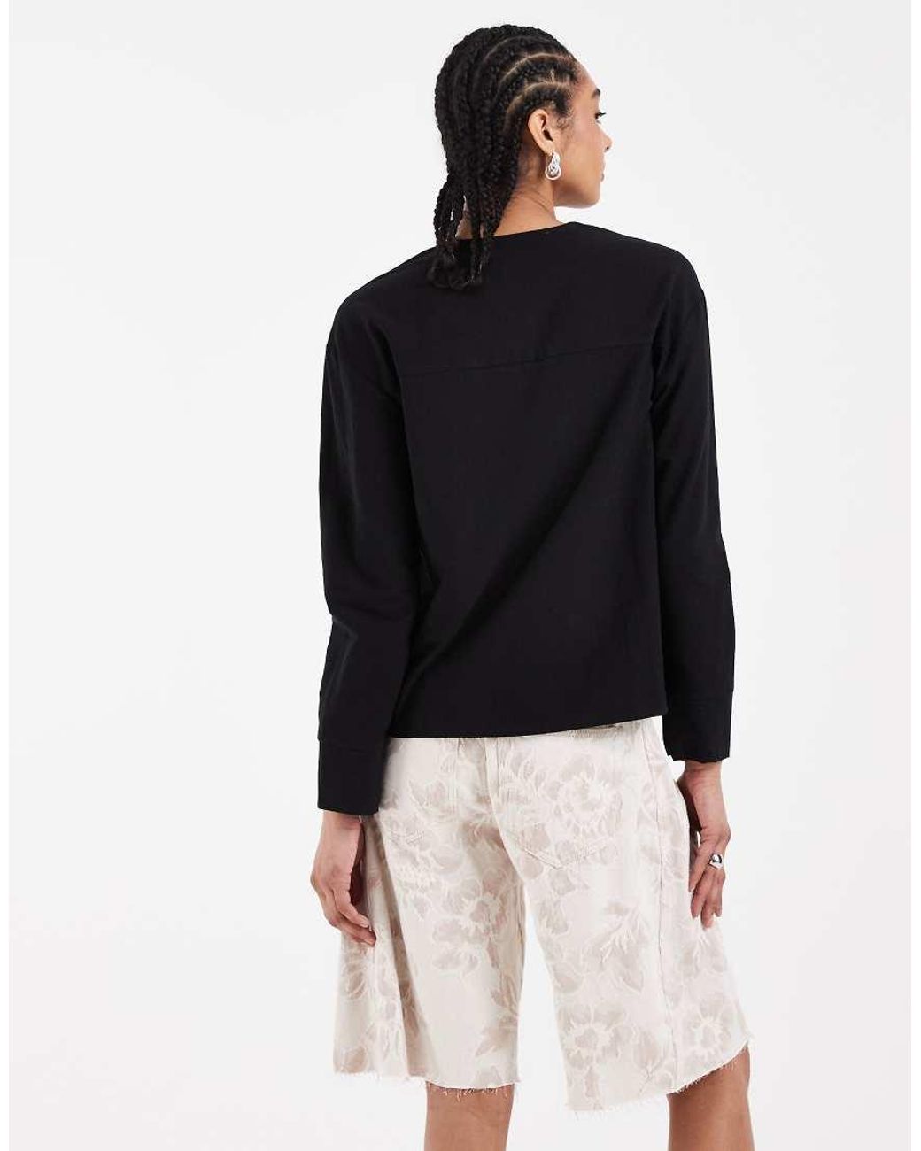 ASOS Black Mandarin Detailing Tie Front Blouse