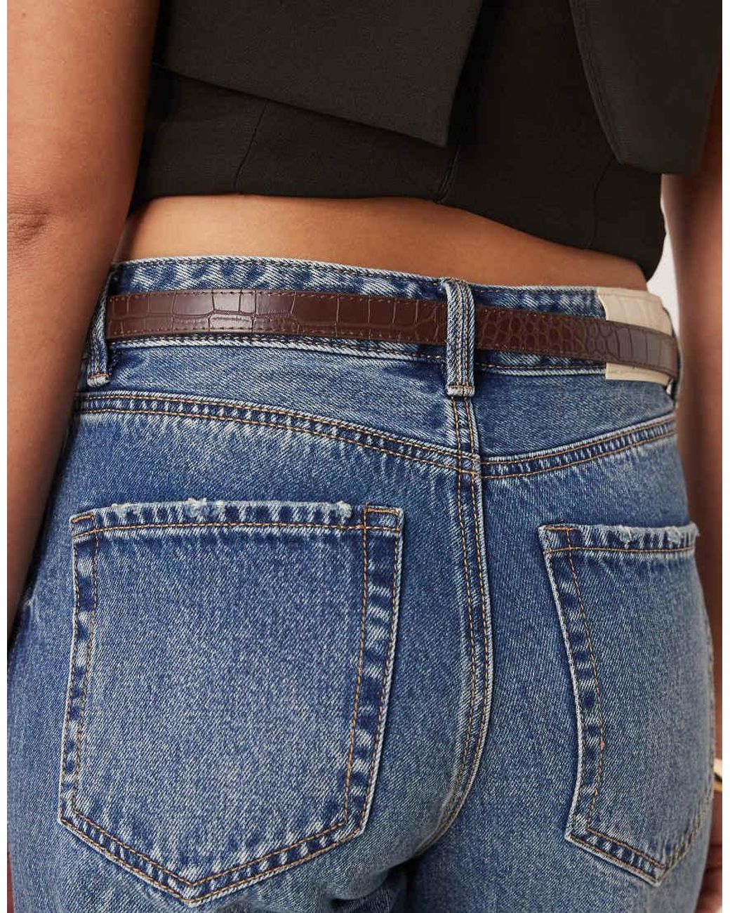 Mango Blue Faux Croc Textured Belt