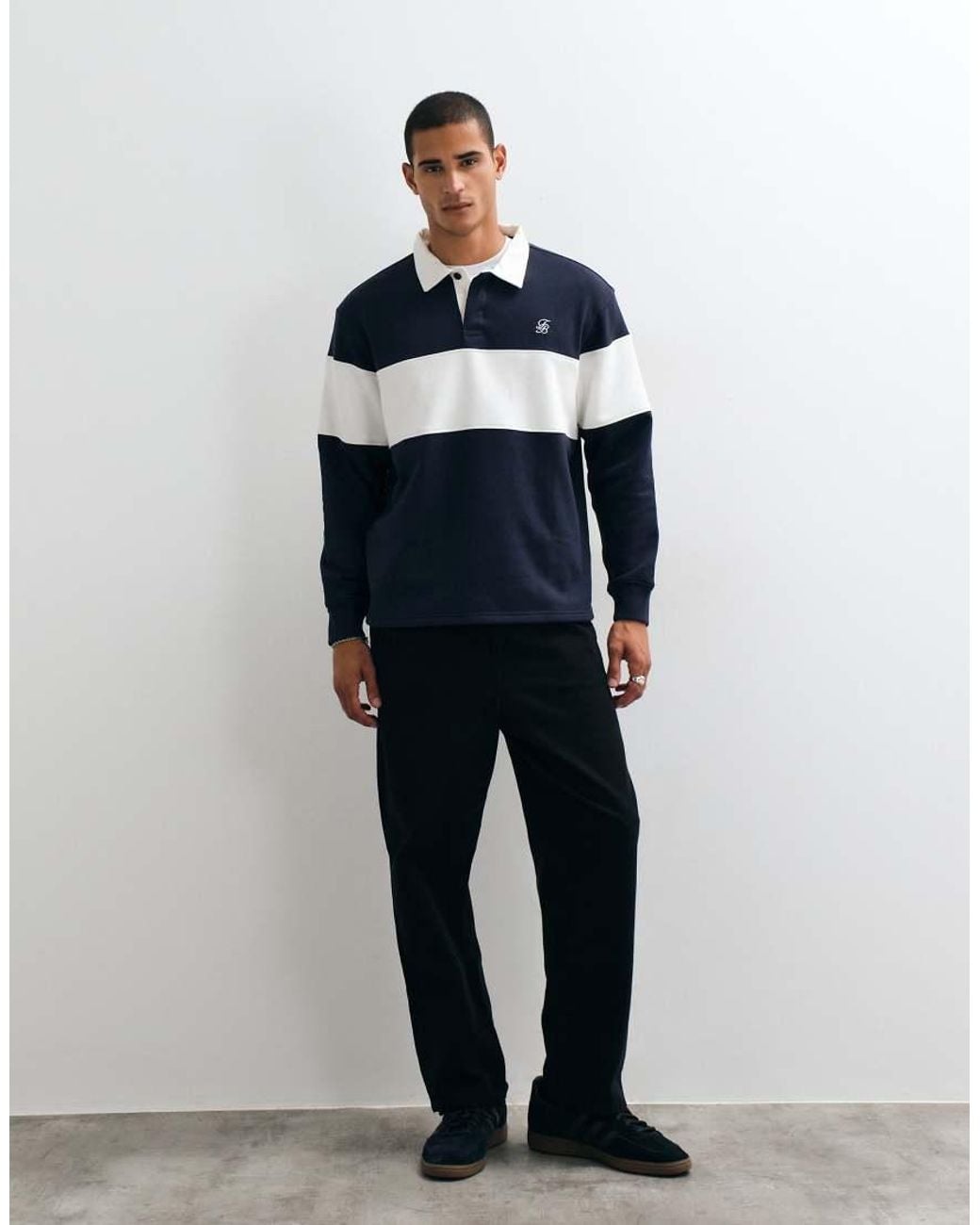 Threadbare Blue Relaxed Fit Cotton Rich Rugby Polo for men