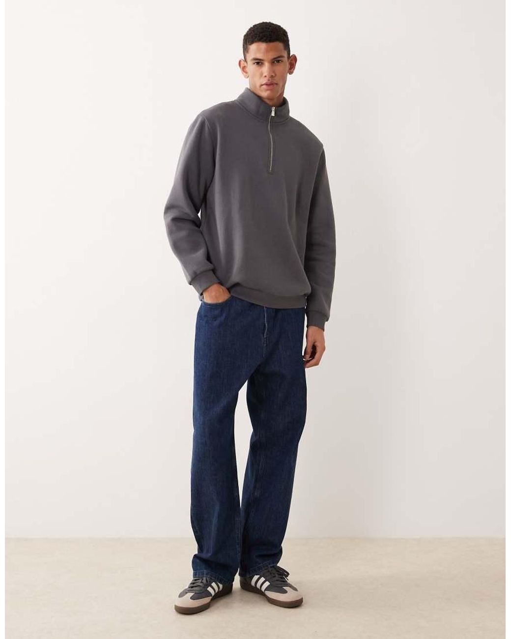 ASOS Gray Essentials Half Zip Sweatshirt for men