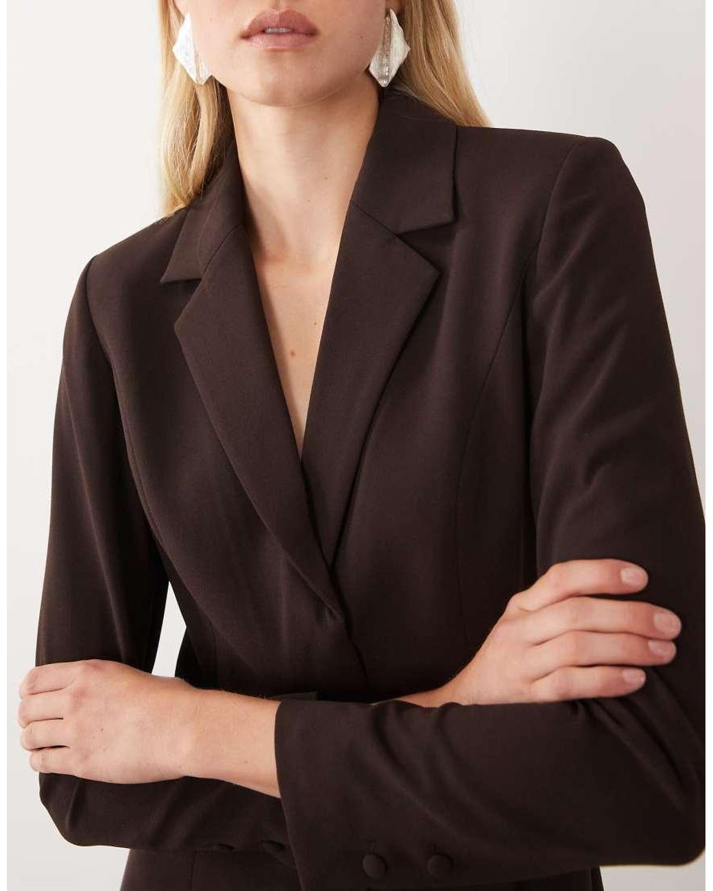 Forever New Black Tailored V Neck Lace Hem Blazer Mini Dress