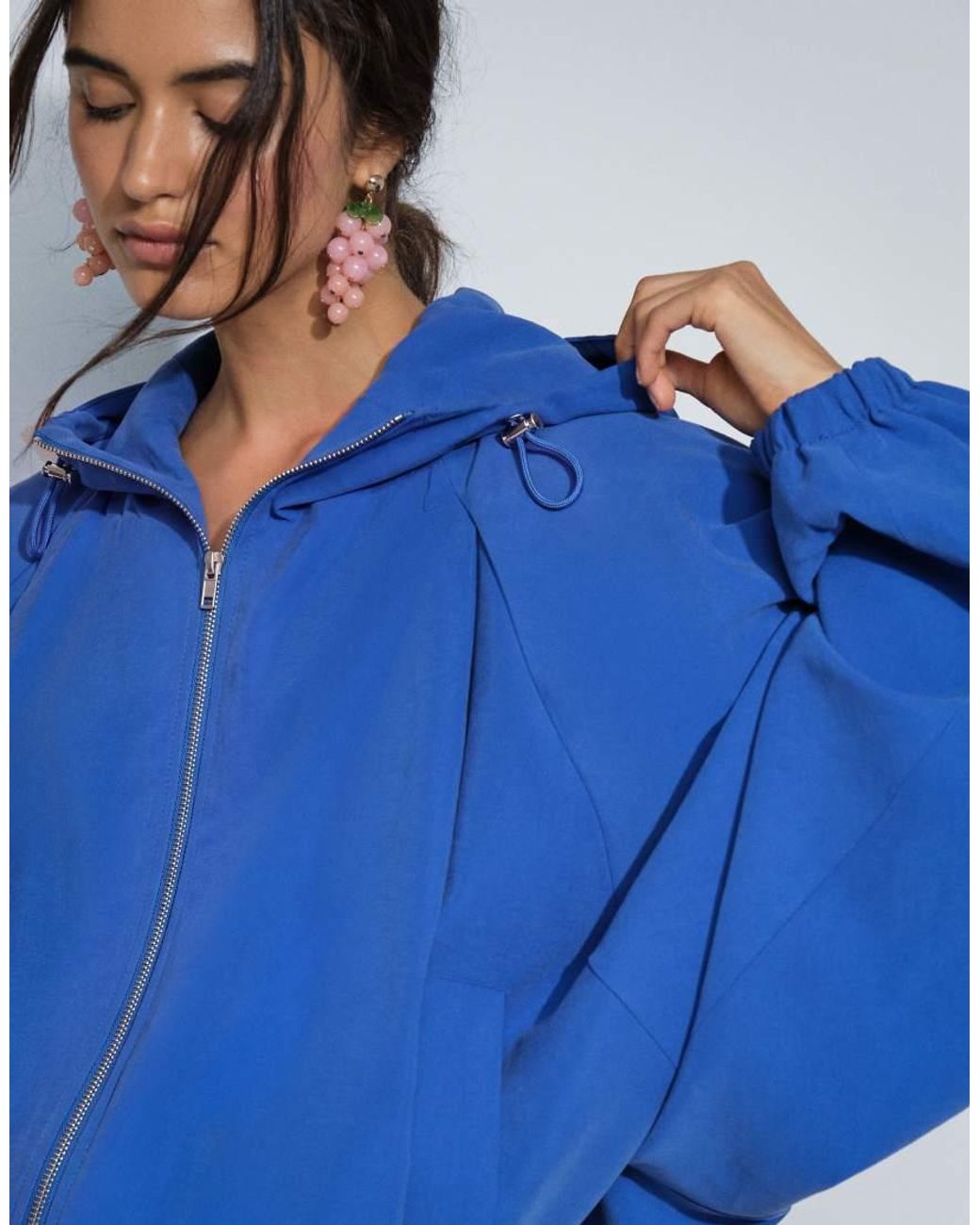 ASOS Blue Modal Hooded Zip Through Sports Bomber