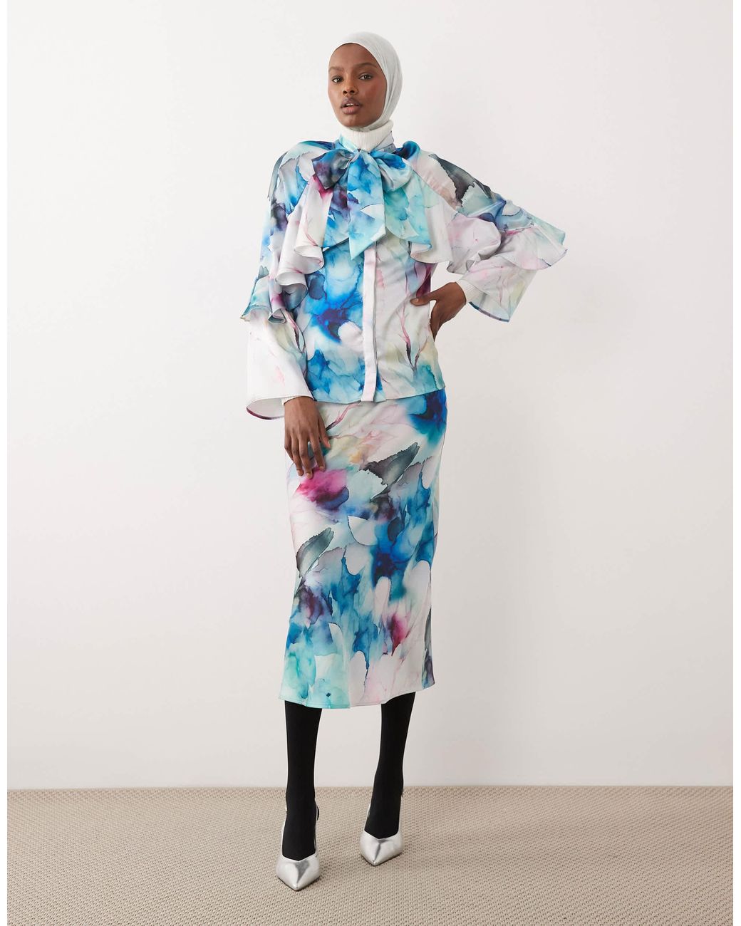 Iyal Satin Maxi Skirt Co-Ord in Blue | Lyst