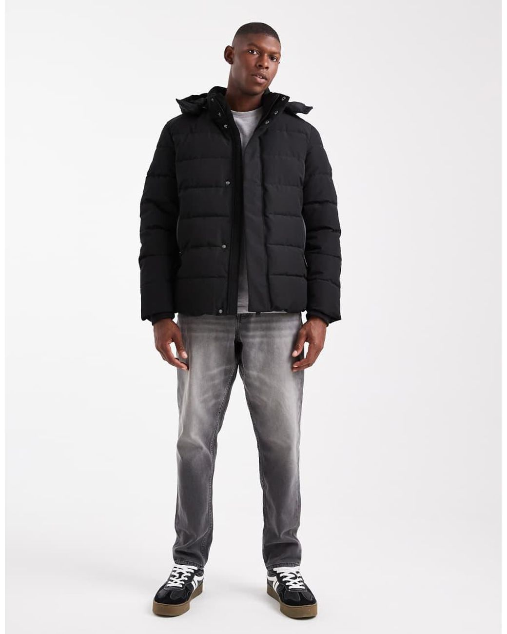 Only & Sons Black Waterproof Hooded Puffer Coat for men
