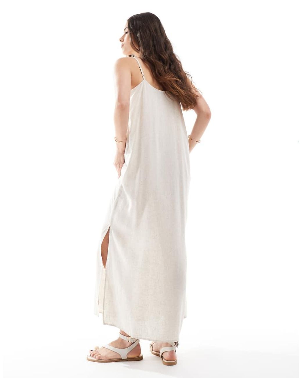 Pieces White Linen Touch Cami Maxi Dress