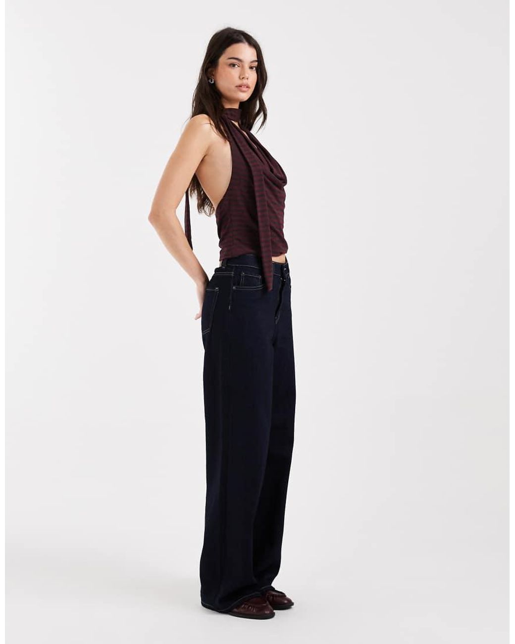 Collusion Black Tie Halter Neck Scarf Top