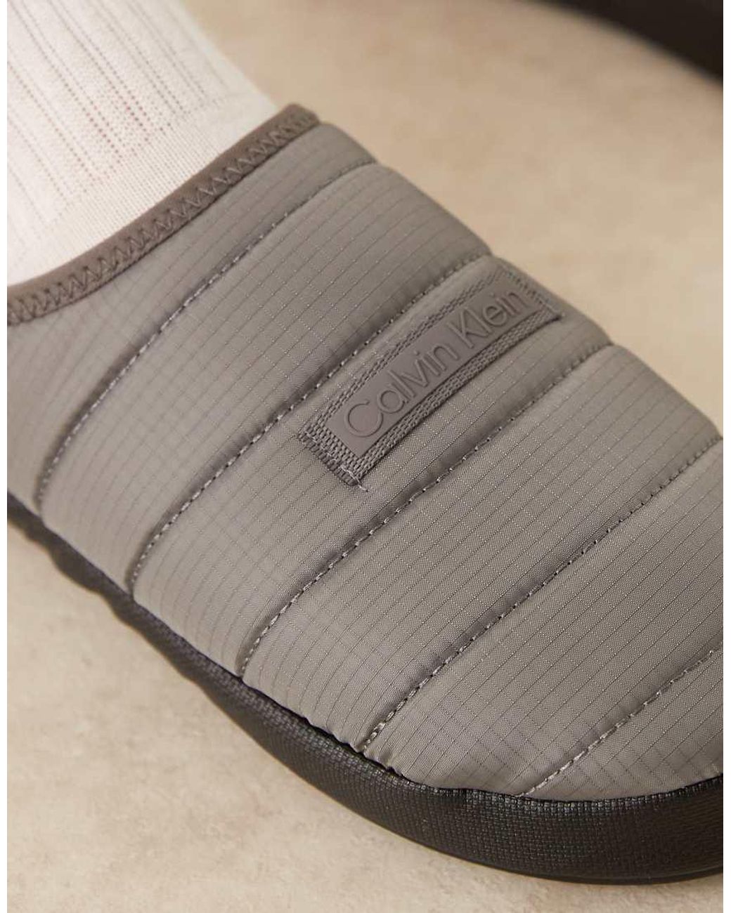 Calvin Klein Brown Ripstop Puffer Slippers for men