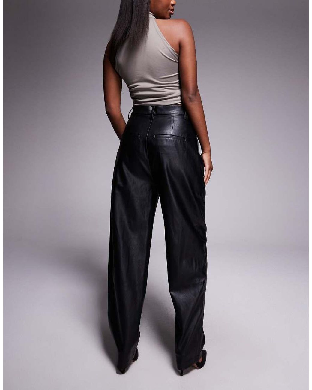 Bardot Black Leather Look High Waisted Tapered Leg Trousers