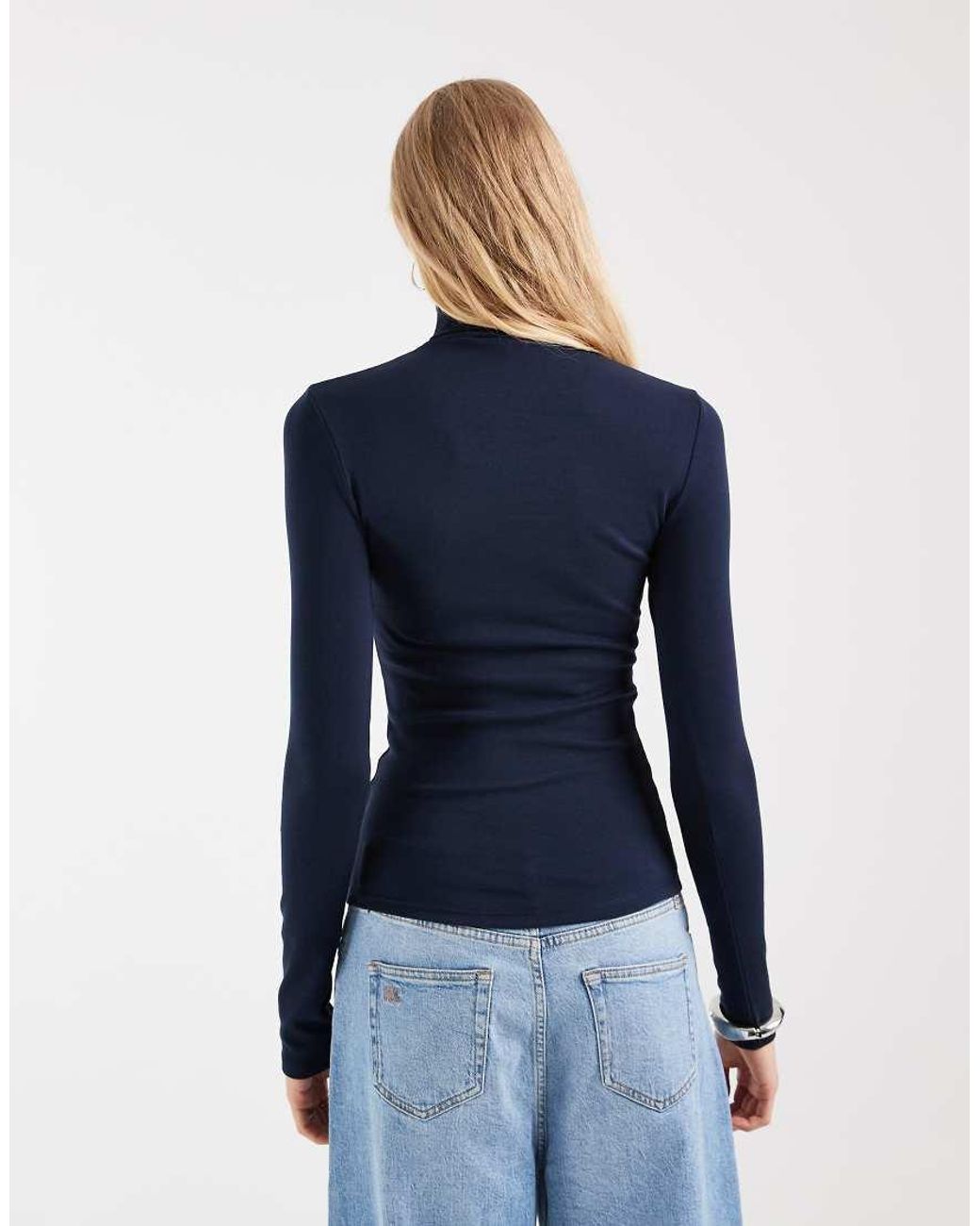 ASOS Blue Funnel Neck Long Sleeve Top