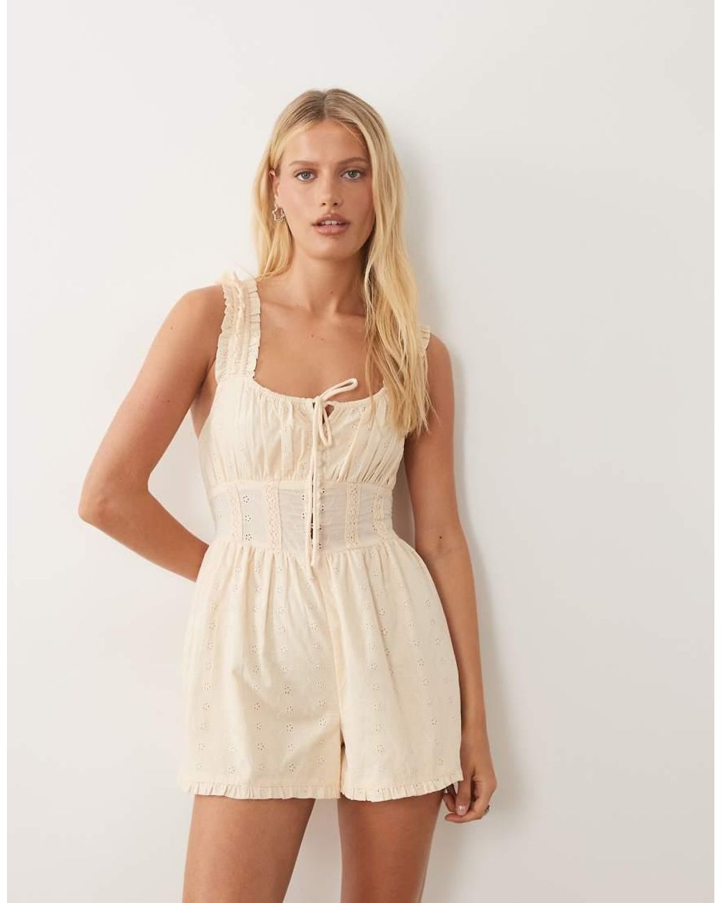 Miss Selfridge Natural Broderie Playsuit