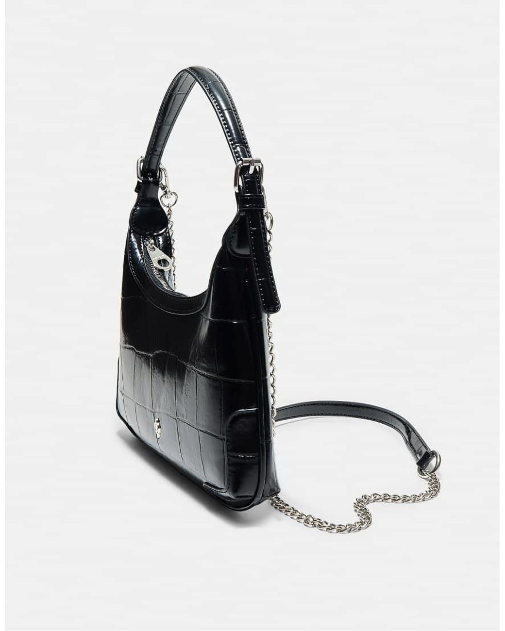 Stradivarius Blue Mock Croc Mini Chain Shoulder Bag