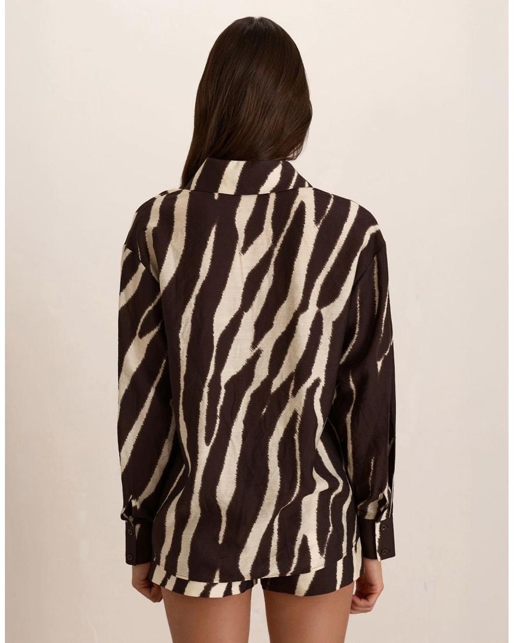 Missy Empire Brown Woven Zebra Oversized Shirt Cuffed