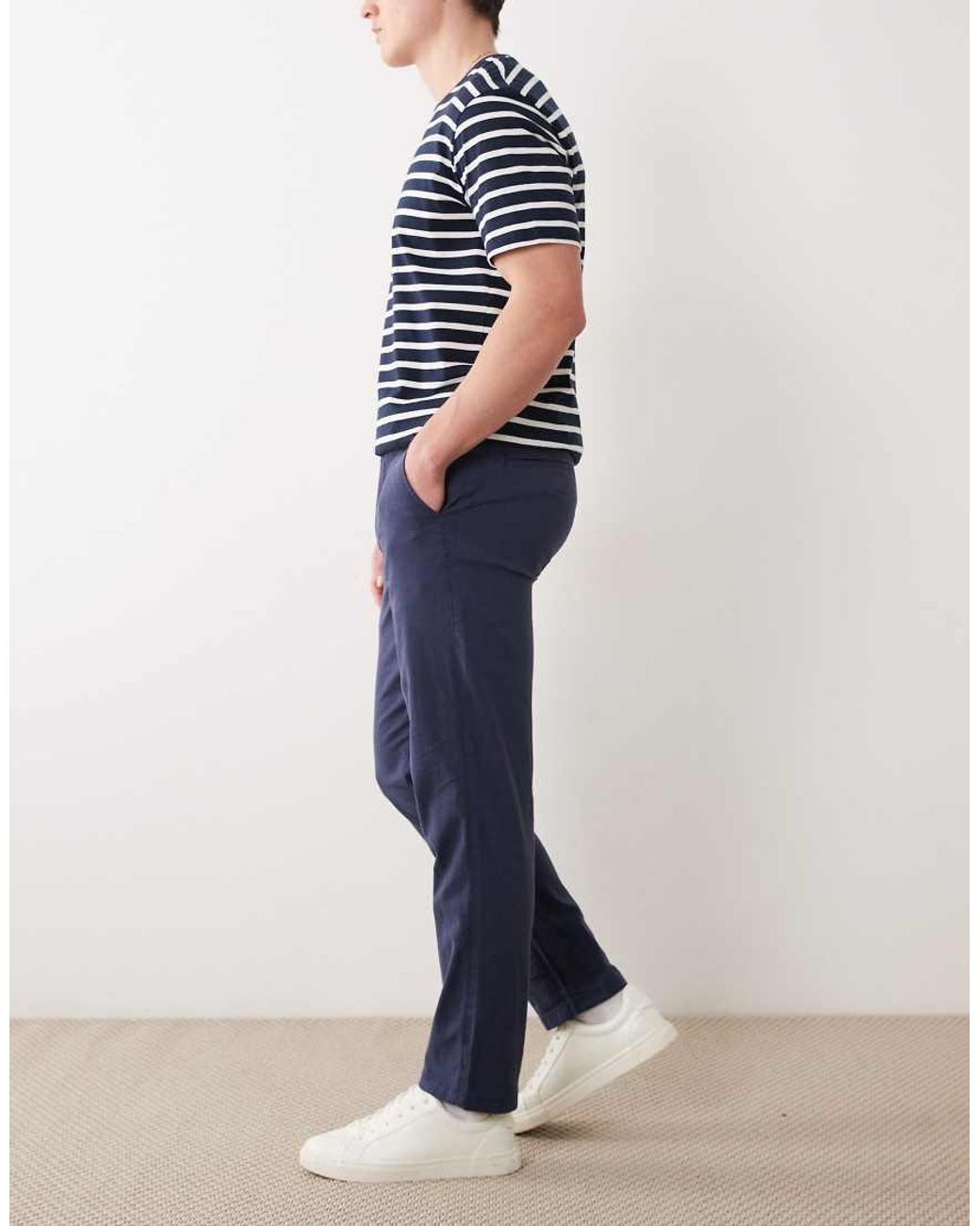 Jack & Jones Blue Linen Mix Trousers for men