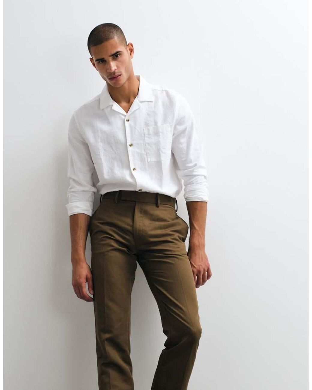 ASOS Brown Tailored Linen Rich Slim Trousers for men