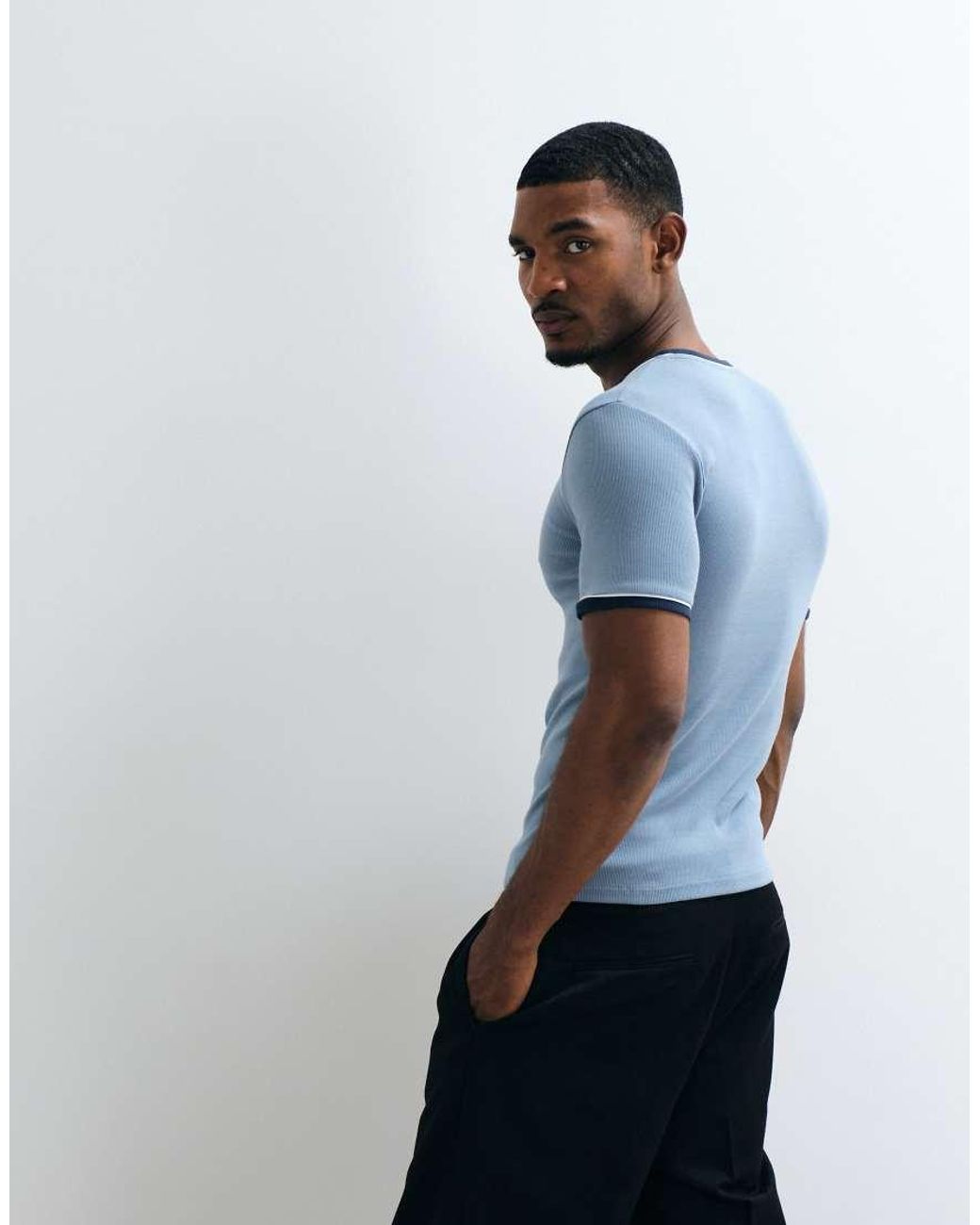 ASOS Blue Muscle Fit Ringer T-shirt With Piping for men