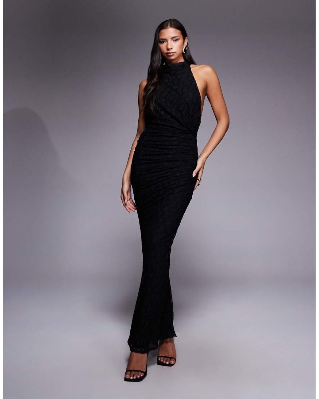 ASOS Blue Lace Twist Bust Halterneck Maxi Dress