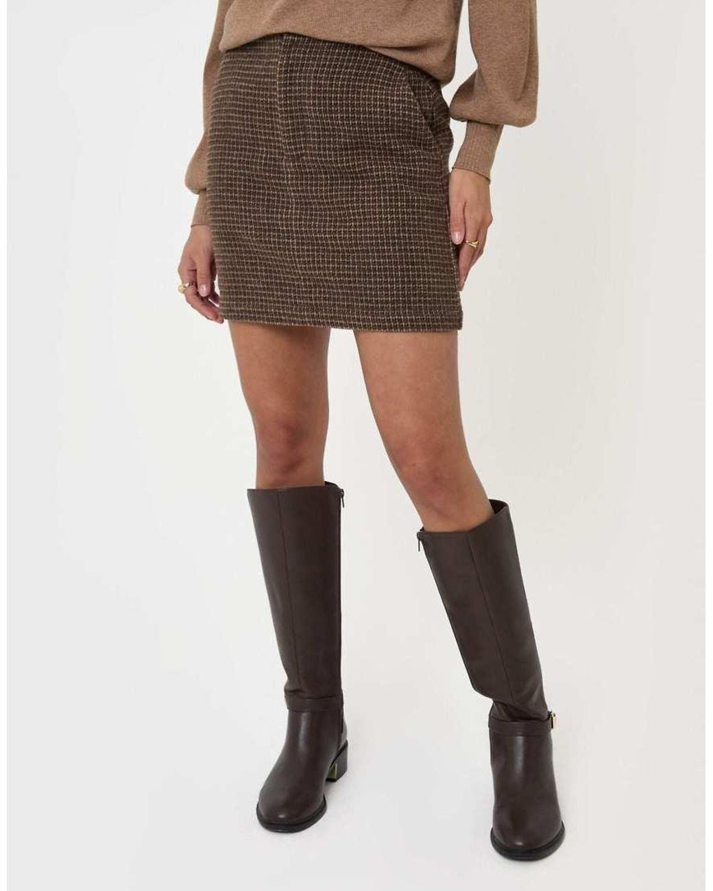 Threadbare Brown Tweed Mini Skirt