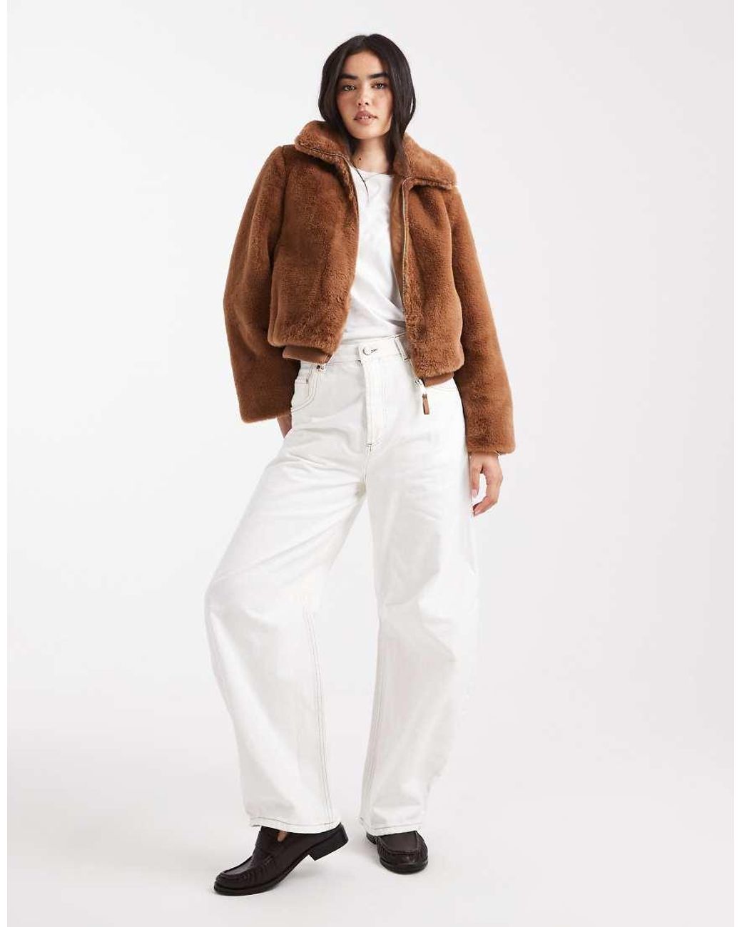 New Look Brown Faux Fur Zip Up Jacket