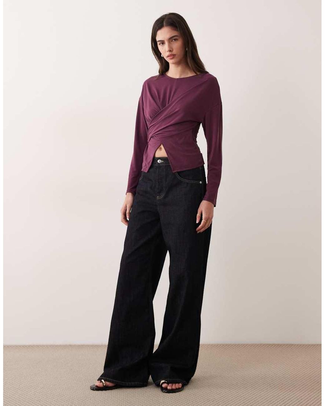 ASOS Purple Modal Wrap Waist Long Sleeve Top