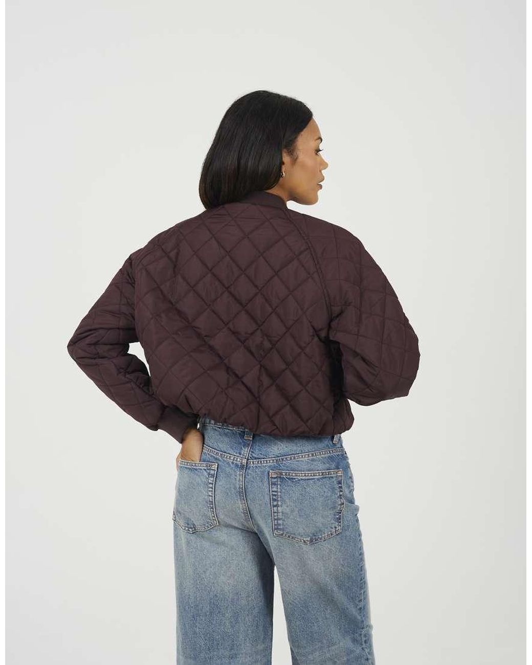 Brave Soul Blue Diamond Quilted Bomber Jacket