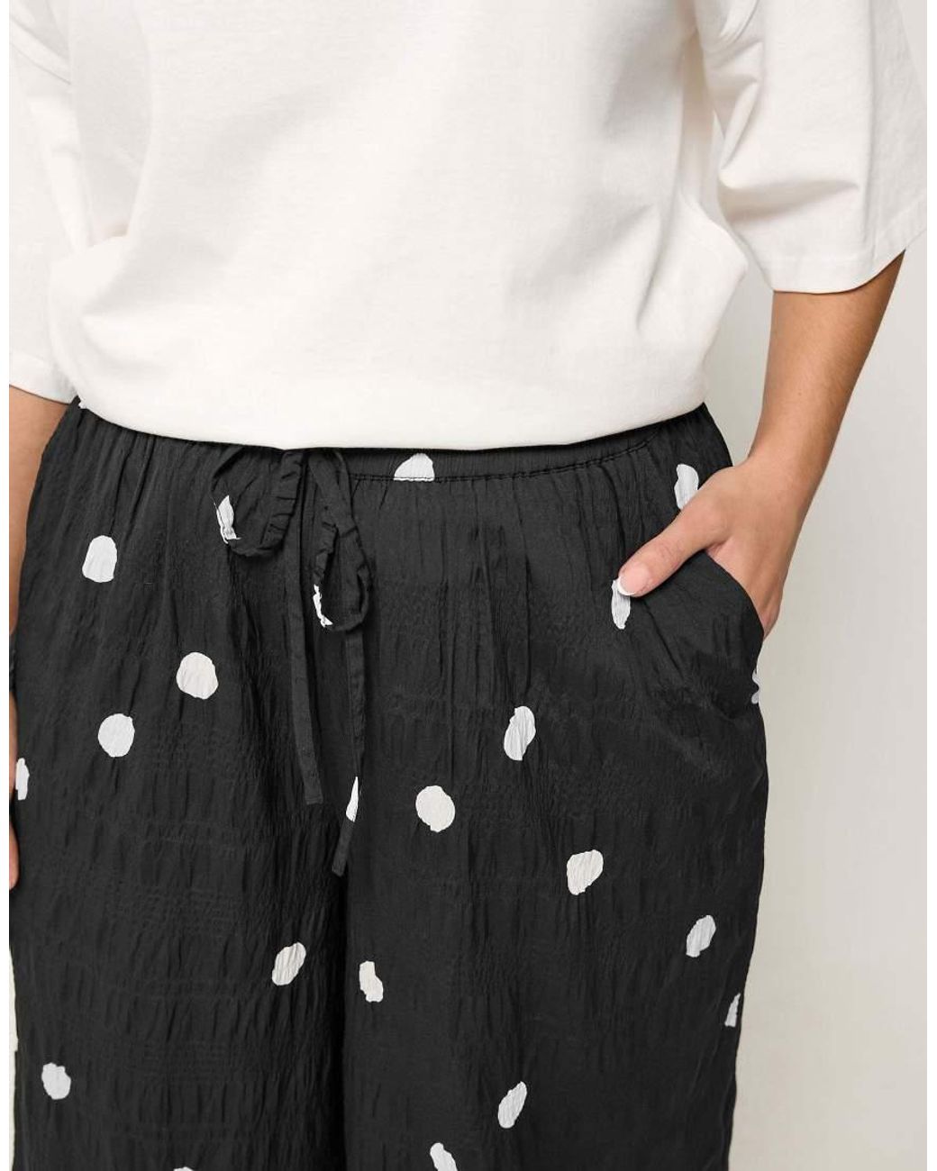 Yours Clothing Black Polka Dot Wide Leg Trousers