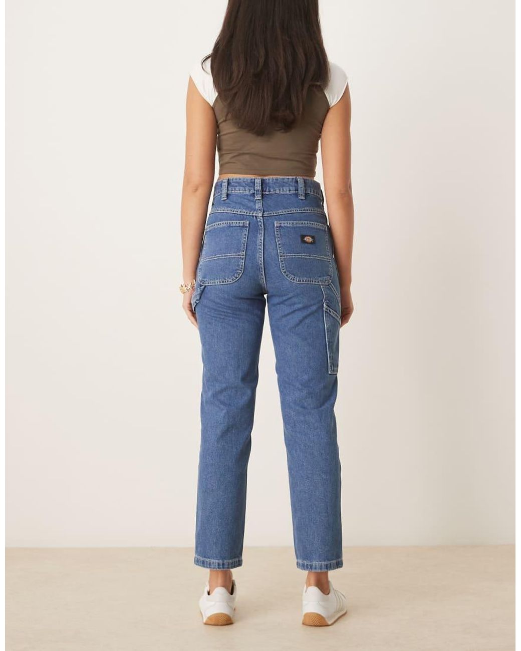 Dickies Blue Ellendale Mid Rise Straight Fit Denim Mom Jeans