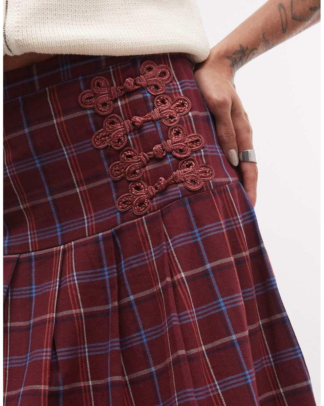 Reclaimed Vintage Red Check Kilt With frogging Trims